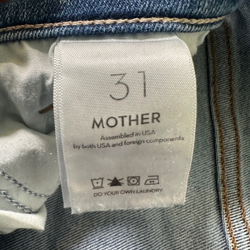 MOTHER High Waisted Straight Leg Jeans Blue Denim Raw Hem Button Fly Size 31 - Picture 4 of 12